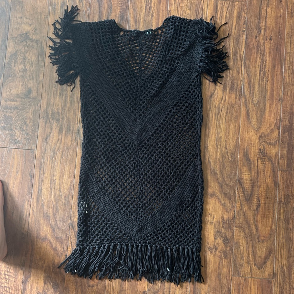 Melissa Odabash Black Fringe Crochet Coverup